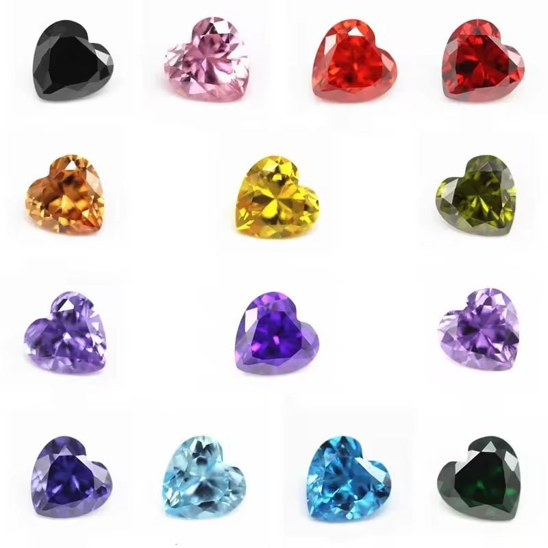 5a grade 3*3mm 12*12mm heart cut white multi color cubic zirconia loose gemstones synthetic faceted cut heart shape cz stones