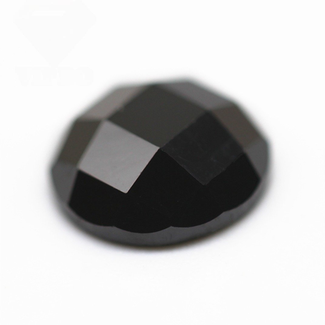 wuzhou gems 3 12mm round shape flat back checker board cut black cubic zirconia loose gems synthetic single grid cut cz stones