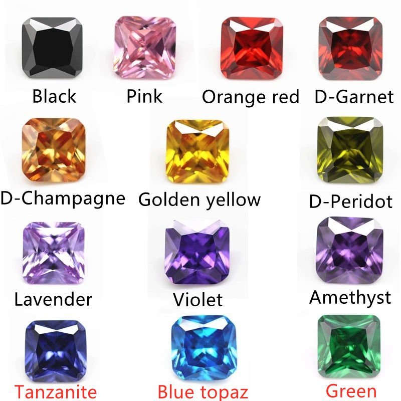 5a quality 1.5*1.5mm 12*12mm princess square lavender color cubic zirconia loose gemstones synthetic princess cut cz stones