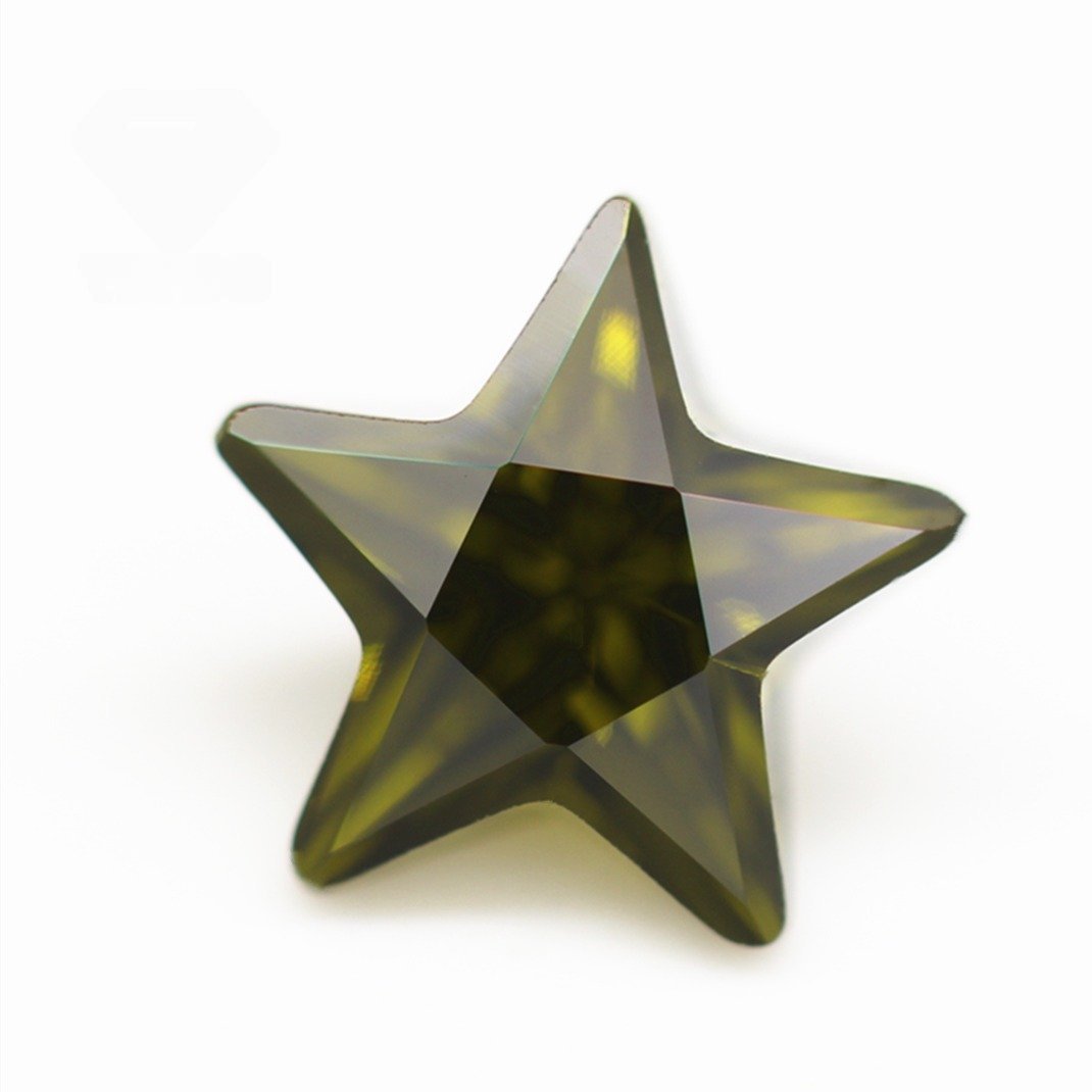 5a grade quality peridot/d peridot five pointed star cut cubic zirconia loose gemstones synthetic bright cut star shape cz stone