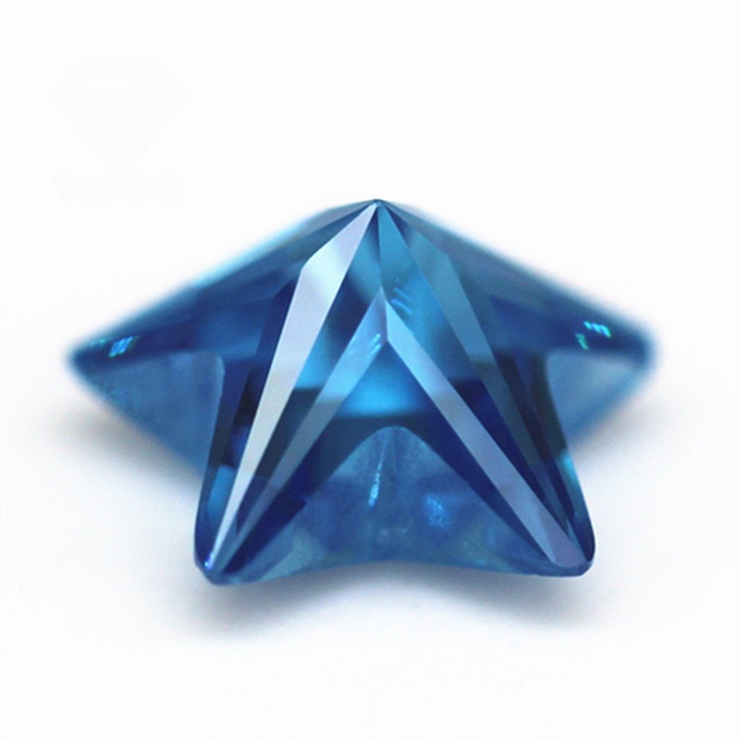 3*3mm 10*10mm aquamarine/aqua blue five star european machine cut cubic zirconia loose gemstones synthetic star shape cz stones