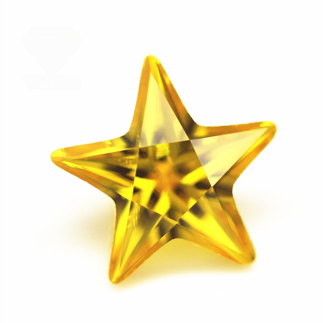 5a grade quality 3*3mm 12*12mm golden yellow five pointed star cut cubic zirconia loose gemstones synthetic star shape cz stones