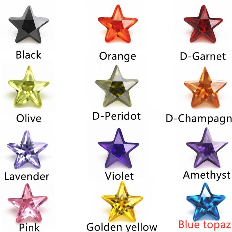 3*3 12*12mm white and multi color five pointed star cut cubic zirconia loose gemstones synthetic faceted cut star shape cz stone