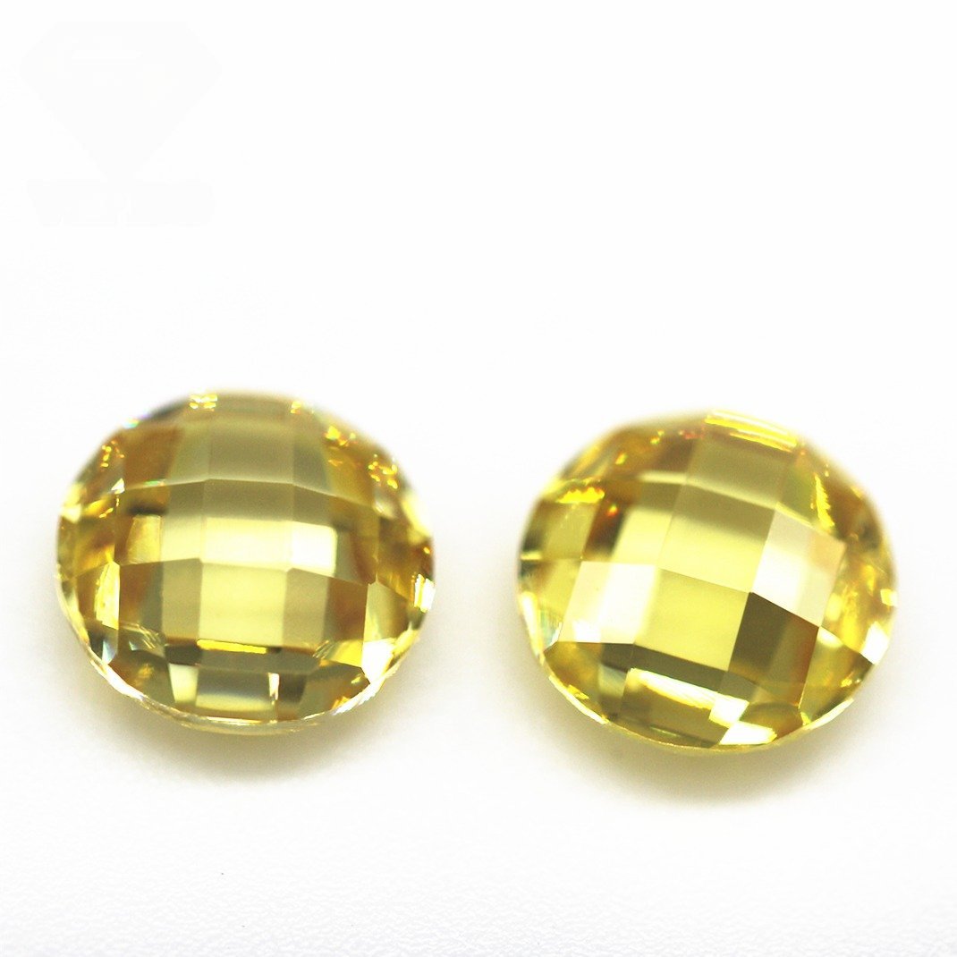 5a grade quality 3 12mm round double checker board cut lemon cubic zirconia loose gems synthetic round shape grid cut cz stones