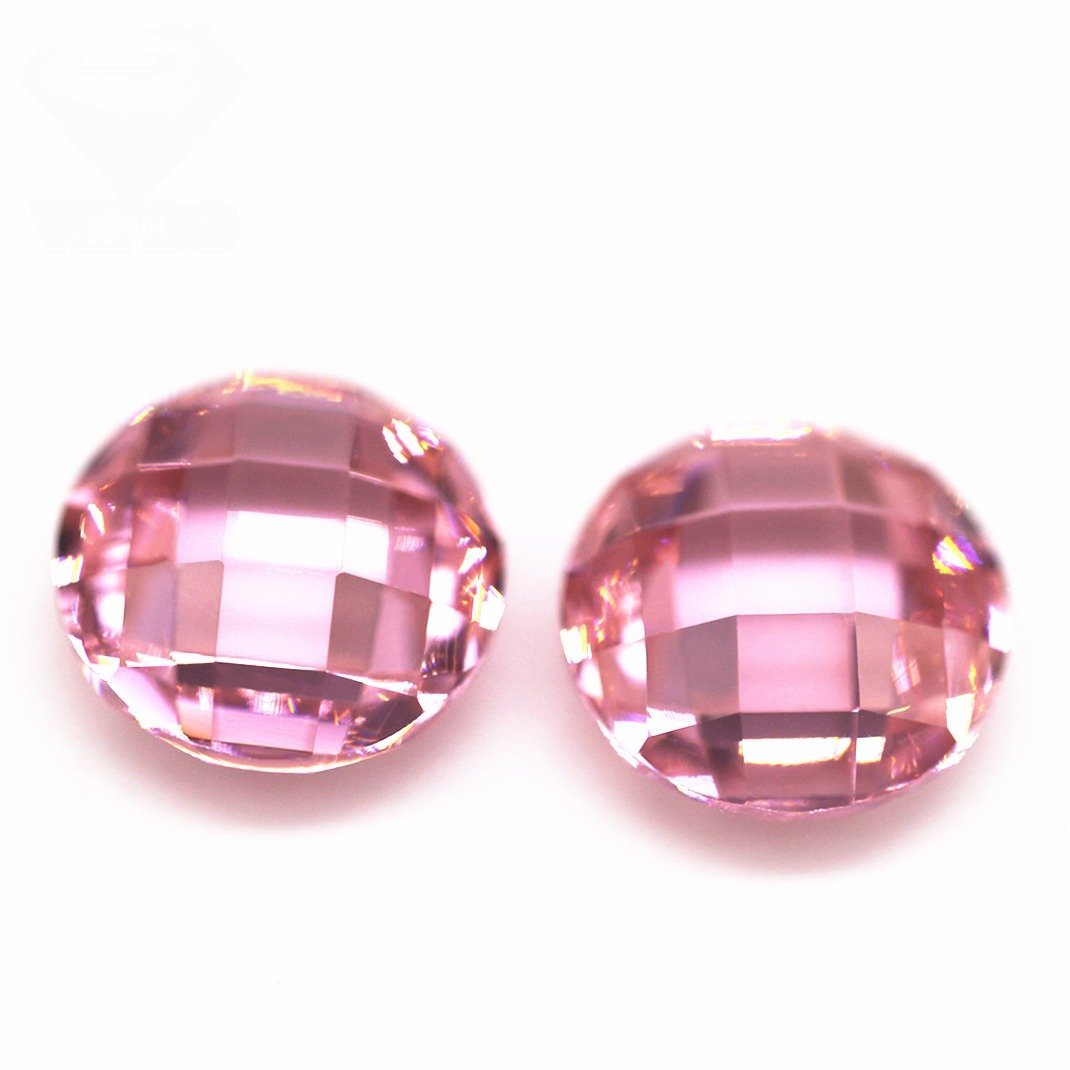 5a grade quality 3mm 12mm round shape double checker board cut pink cubic zirconia loose gems synthetic grid cut cz stones