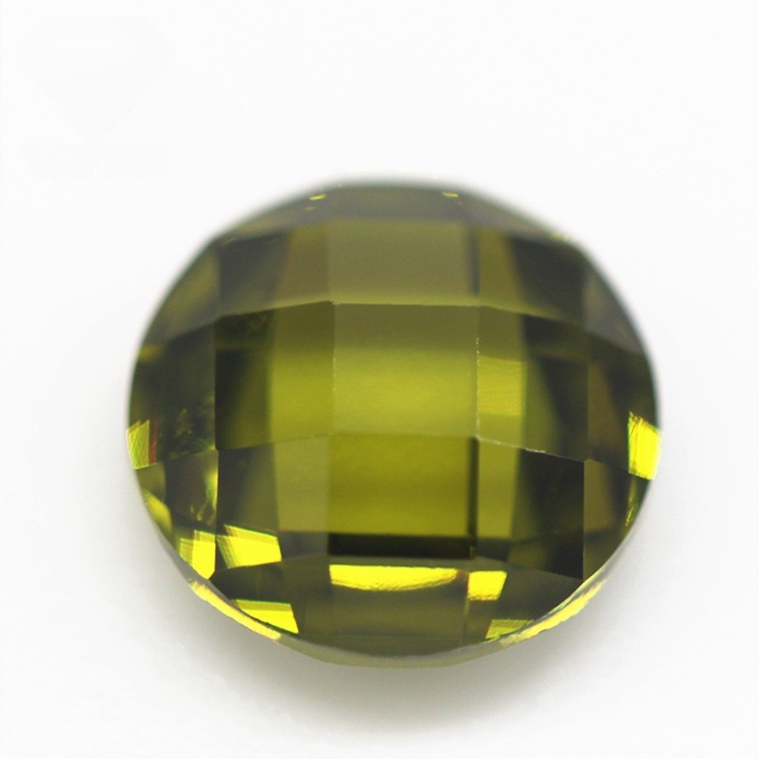 3mm 12mm round shape double checker board cut peridot/dark peridot cubic zirconia loose gems synthetic round grid cut cz stones