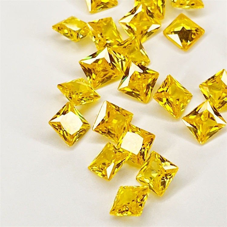 princess cut 2*2 to 7*7 3a grade cz stone yellow stone jewellery square shape golden yellow wax setting cz stone cubic circonia