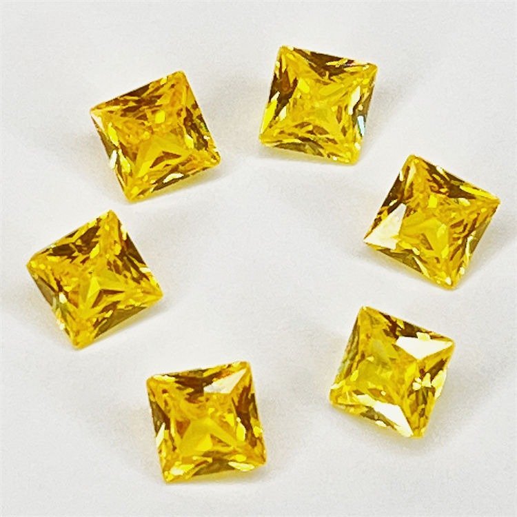 princess cut 2*2 to 7*7 3a grade cz stone yellow stone jewellery square shape golden yellow wax setting cz stone cubic circonia