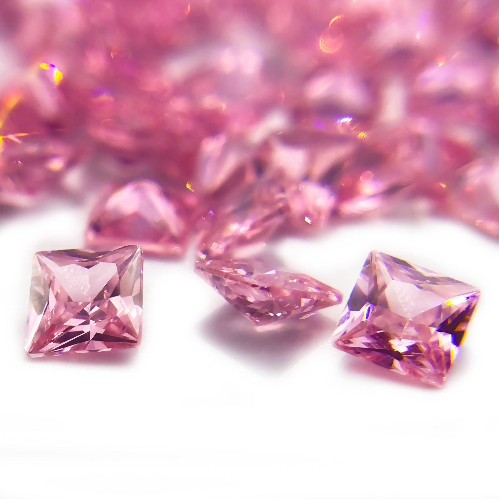 rarity 2x2 to 7x7mm pink color princess cut zircon stone with heat treatment square shape cz loose cubic zirconia