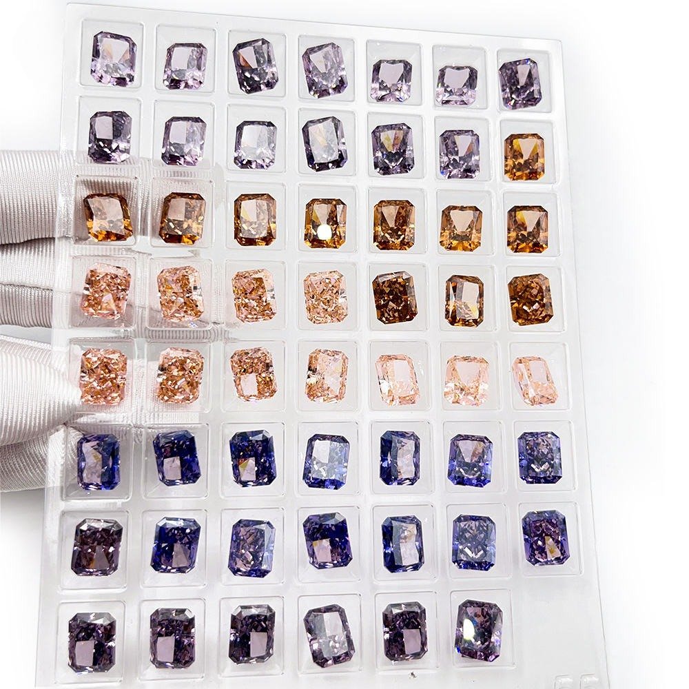rarity champagne purple oct cut radiant synthetic cubic zirconia loose stone crushed ice cut gemstone radiant cut cz