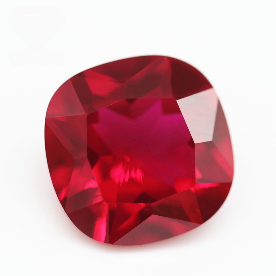 wuzhou gems machine cut cushion cut 5# ruby corundum stones cushion shape synthetic pigeon blood red corundum 5# ruby gemstones