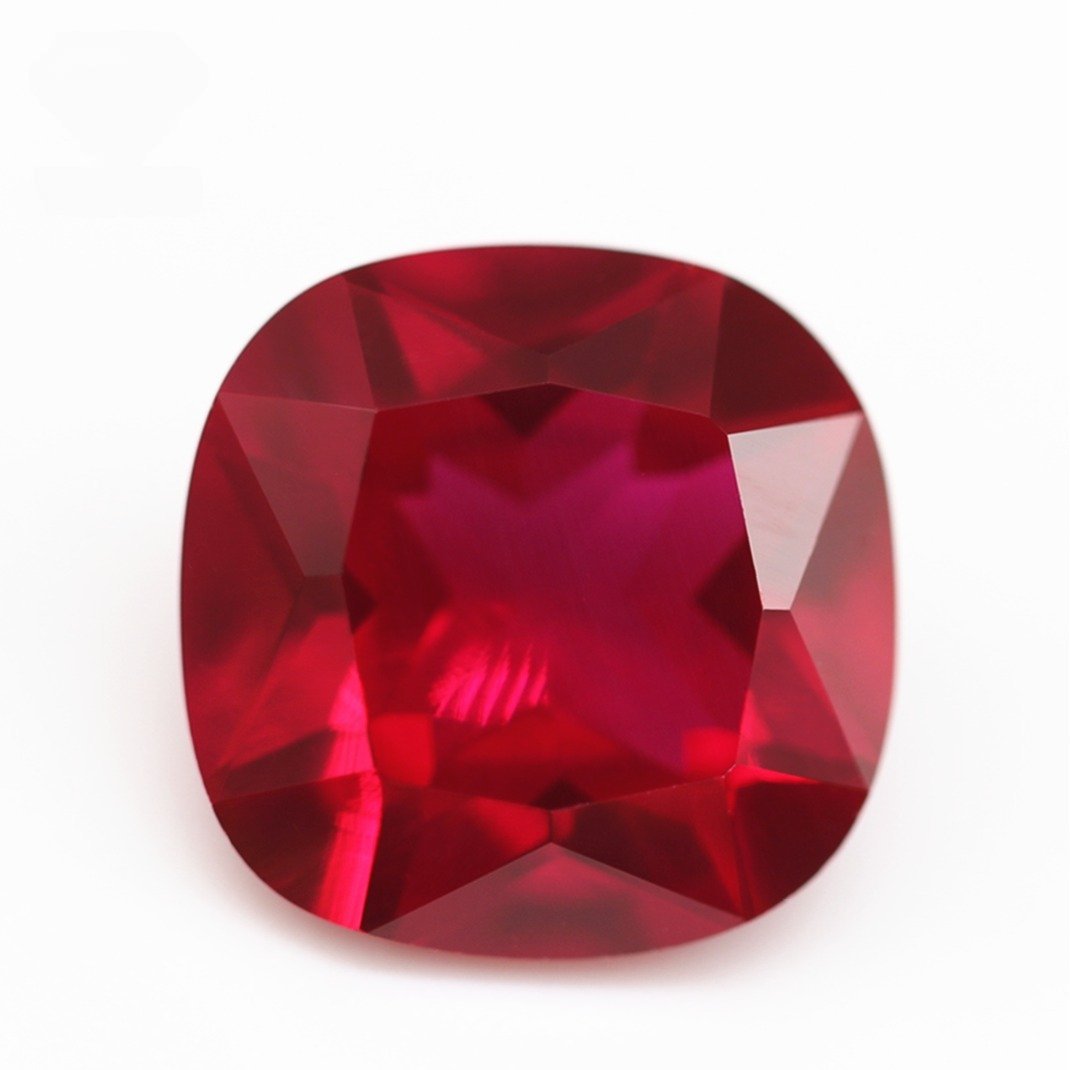 wuzhou gems machine cut cushion cut 5# ruby corundum stones cushion shape synthetic pigeon blood red corundum 5# ruby gemstones